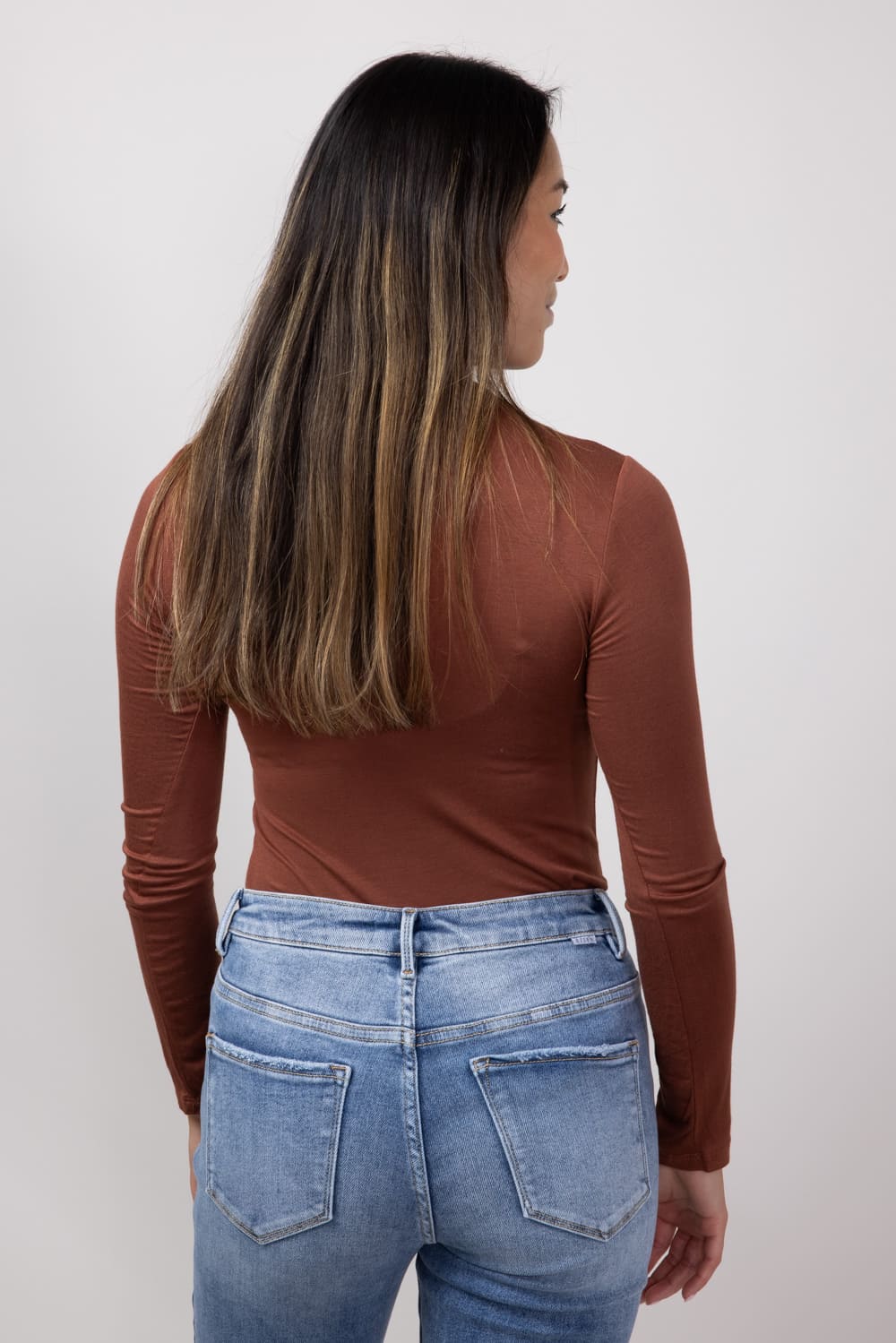 Long Sleeve Turtleneck Top for Women in Chocolate