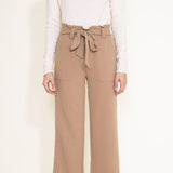 Crepe Tie Waist Pants for Women in Taupe