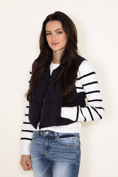 Love Tree Cropped Puffer Vest for Women in Black