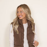 Love Tree Cropped Puffer Vest for Women in Brown