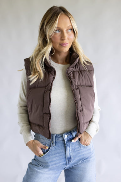 Love Tree Cropped Puffer Vest for Women in Espresso