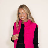 Love Tree Cropped Puffer Vest for Women in Fuchsia