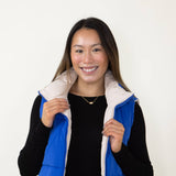 Love Tree Cropped Reversible Puffer Vest for Women in Blue/Beige