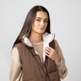Love Tree Cropped Reversible Puffer Vest for Women in Cocoa/Brown