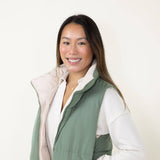 Love Tree Cropped Reversible Puffer Vest for Women in Olive/Beige