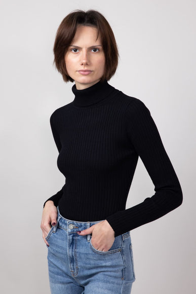 Love Tree Turtleneck Long Sleeve Bodysuit for Women in Black