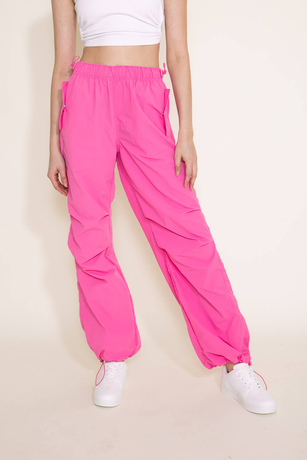 Love Tree Nylon Baggy Parachute Pants for Women in Pink