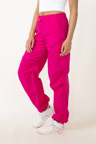 Love Tree Nylon Cargo Baggy Parachute Pants for Women in Pink 