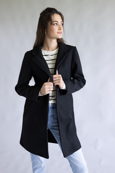 Love Tree One Button Long Coat for Women in Black