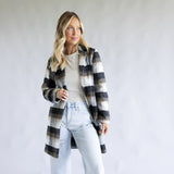 Love Tree One Button Plaid Long Coat for Women in Combo Black 