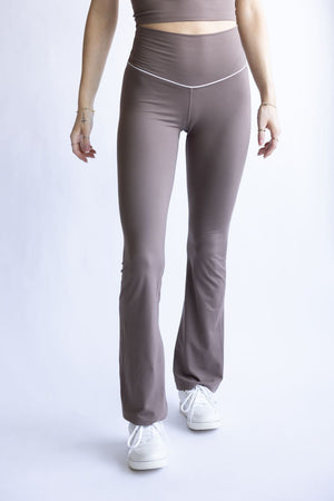Love Tree Piping Detail Flare Leggings for Women in Mocha