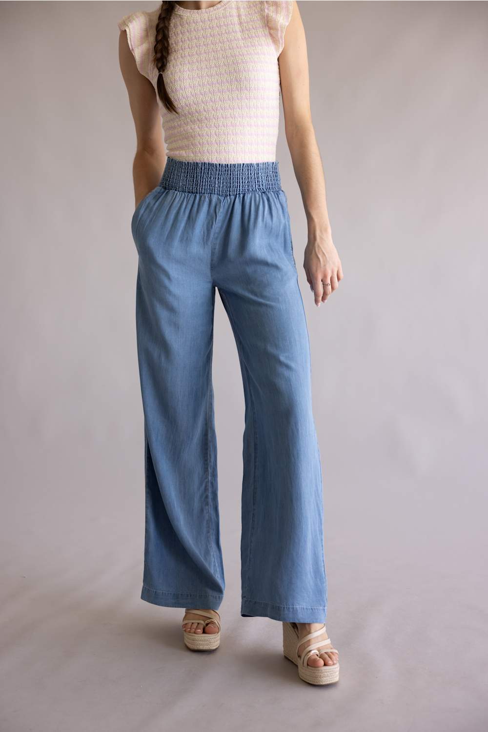 Love Tree tencel wide leg beach pants blue