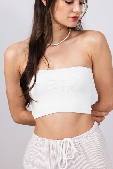 Love Tree Ruching Tube Top for Women in Off White
