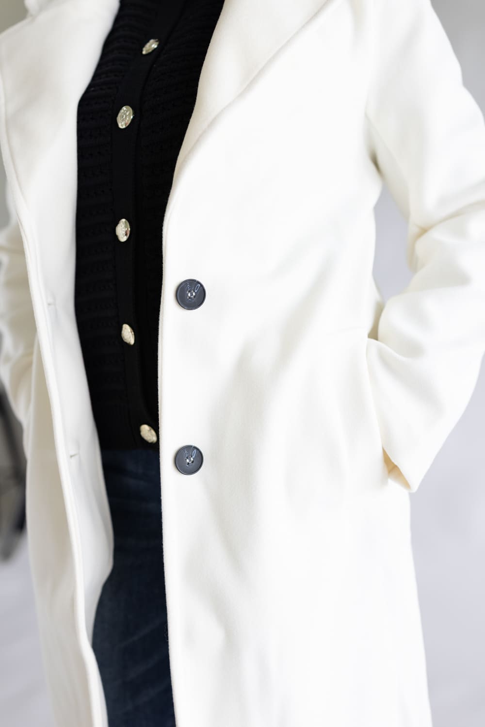 Love Tree Two Button Long Coat for Women in Ivory | 80260JN-IVORY