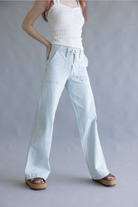 Lovervet by Vervet Striped High Rise Drawstring Wide Leg Jeans for Women | LV2262STR
