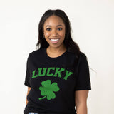 Lucky Clover Graphic T-Shirt for Women in Black