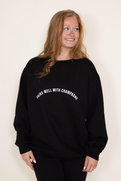 Pairs Well With Champagne Sweatshirt for Women in Black