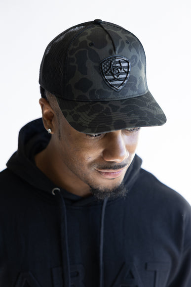 Ariat Embroidery Shield Snapback Hat for Men in Black