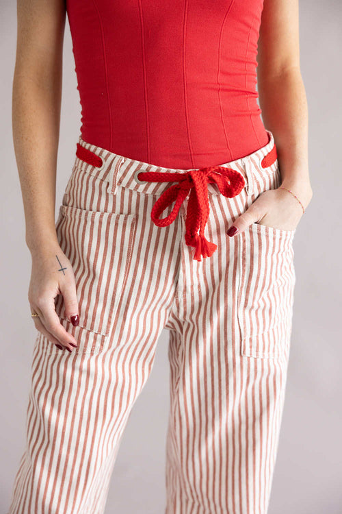 Aaron & Amber Stripe Barrel Jeans for Women in Rust | MAP3083-RUSTSTRIPE