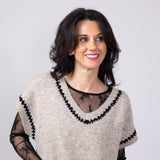 Aaron & Amber Embroidered V-Neck Sweater Vest for Women in Oatmeal