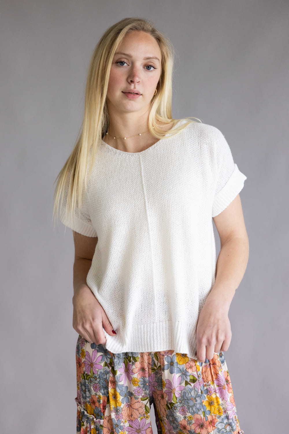 La Miel V-Neck Short Sleeve Sweater for Women in Milk | MCS3580
