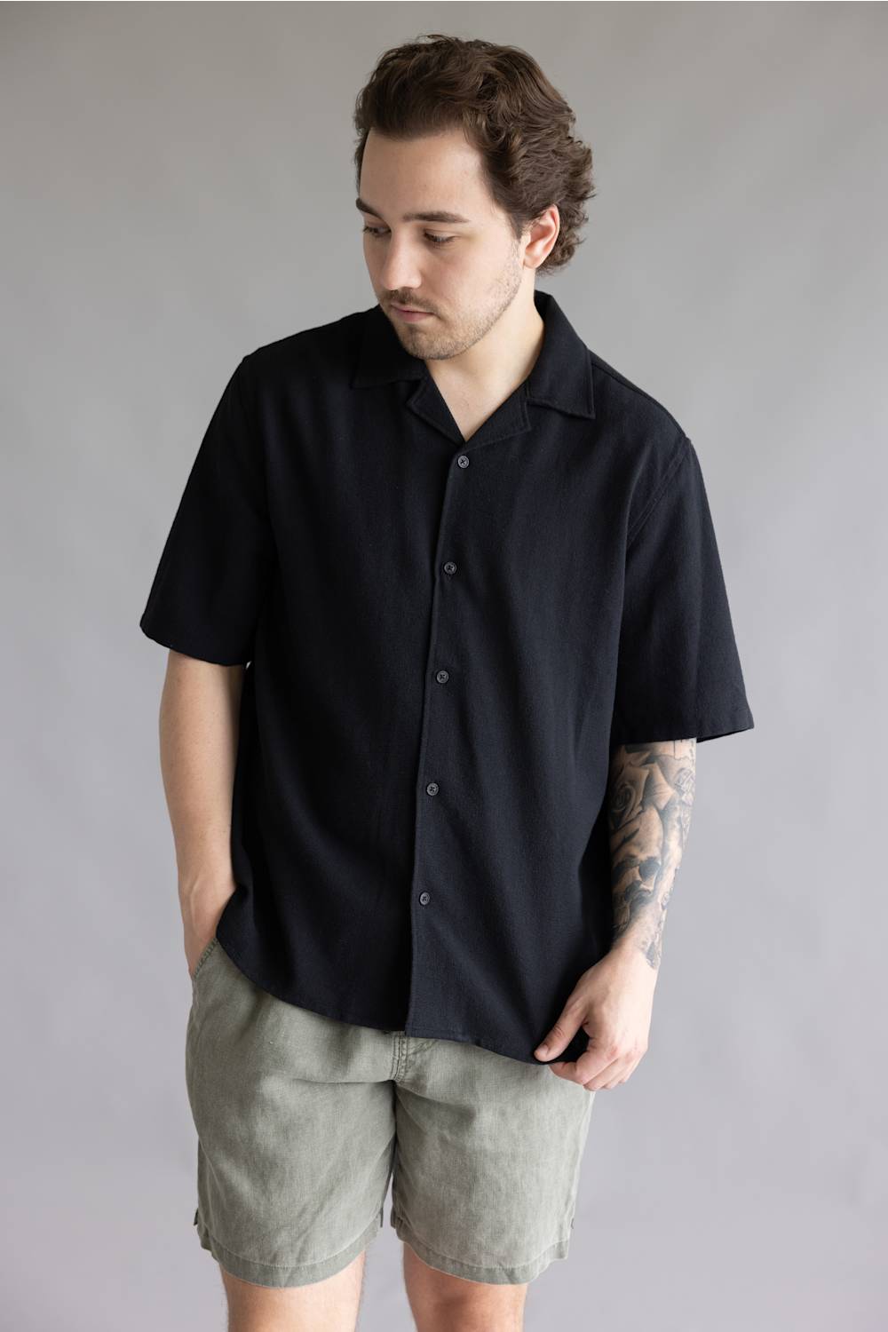 Industrie Marbella Button Up Shirt for Men in Black