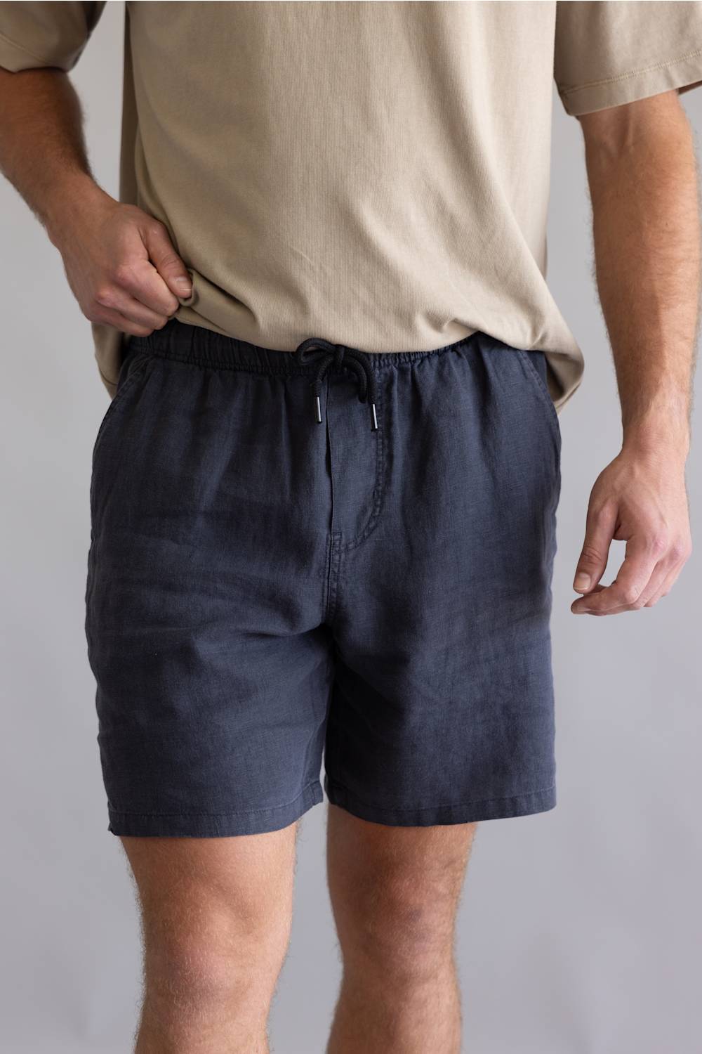 Industrie Marina Linen Shorts for Men in Dark Navy