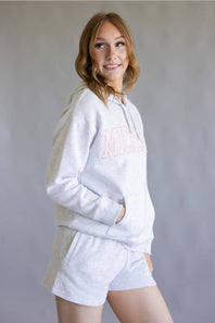 Striped Michigan Embroidered Hoodie for Women in Grey