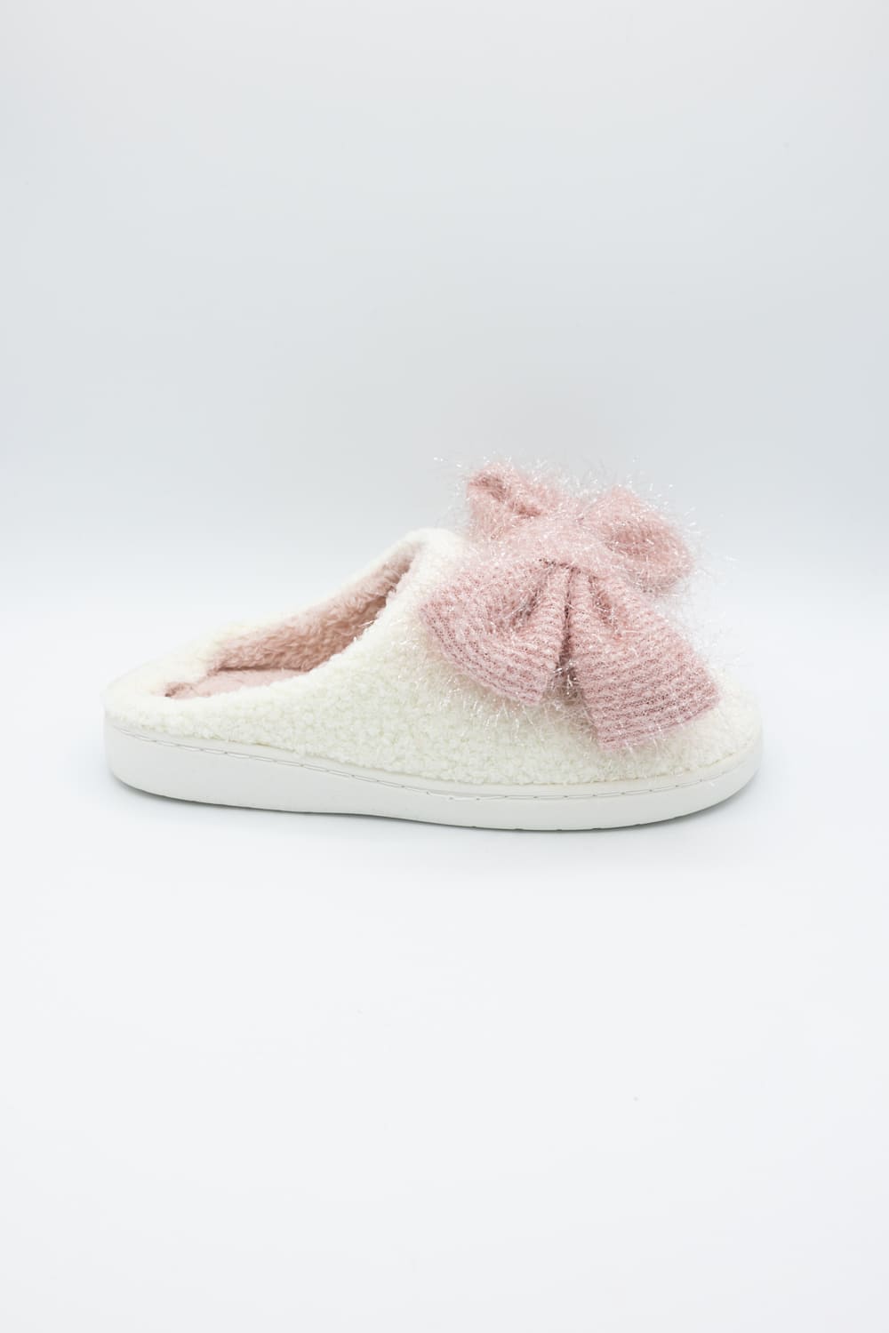 3D Pink Bow Slippers for Women in Off White