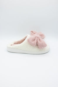 3D Pink Bow Slippers for Women in Off White