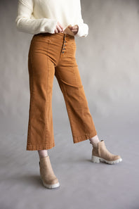 Mica High Rise Caramel Button Fly Cropped Wide Leg Jeans for Women