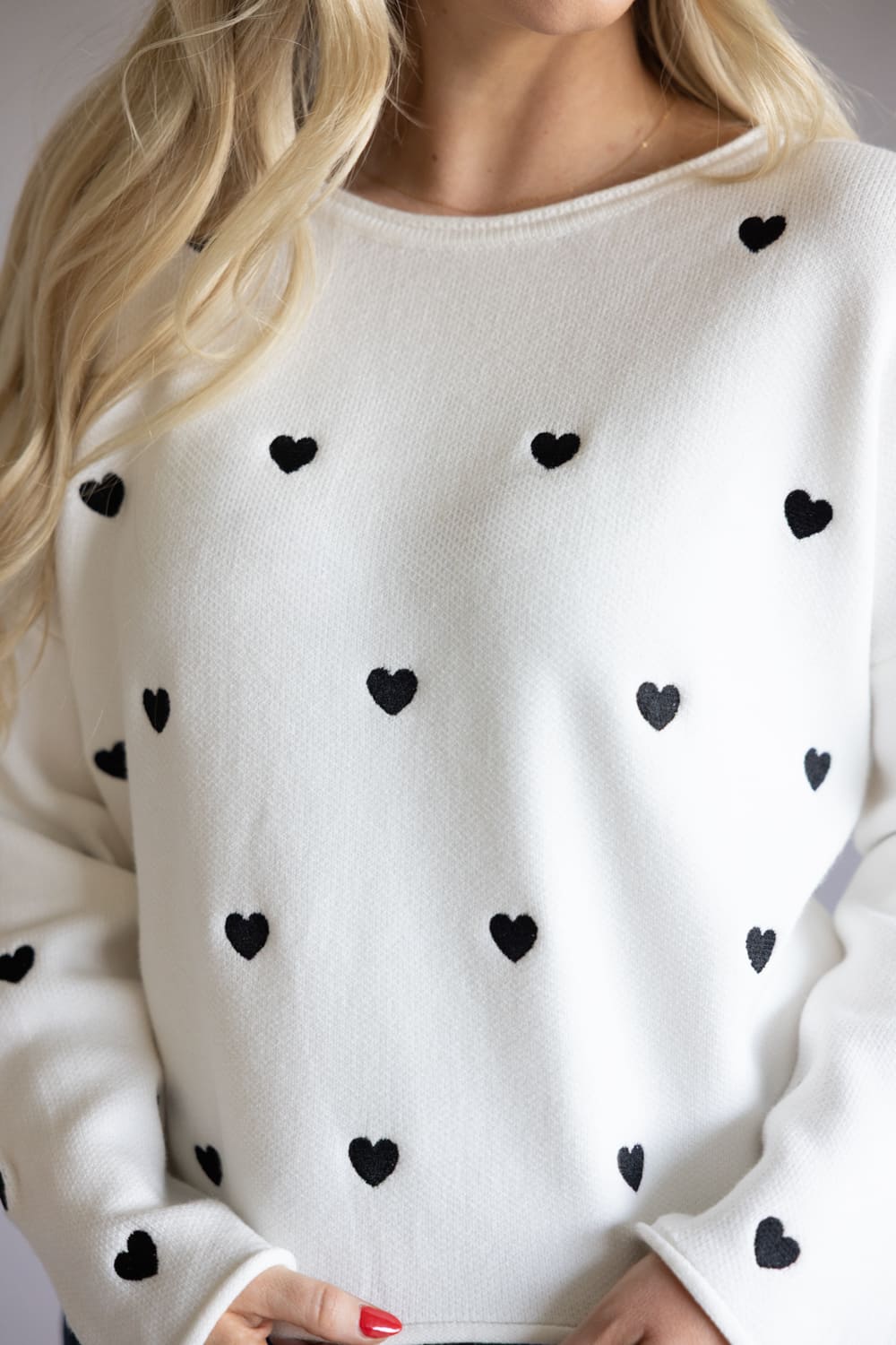 Miracle Heart Confetti Embroidered Crop Sweater for Women in Ivory Black