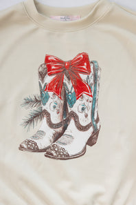 Moa Moa Christmas Boots Sweatshirt for Girls in Natural