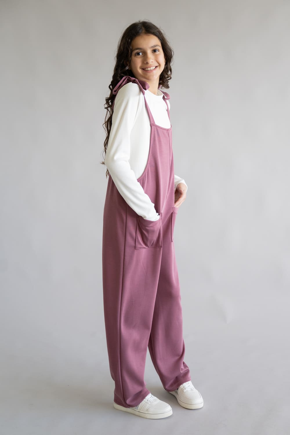 Moa Moa Overall Long Sleeve Tee Set for Girls in Mulberry