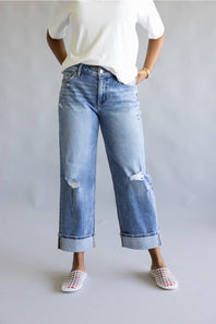 Vervet Mid Rise Cropped Straight Leg Cuff Jeans for Women