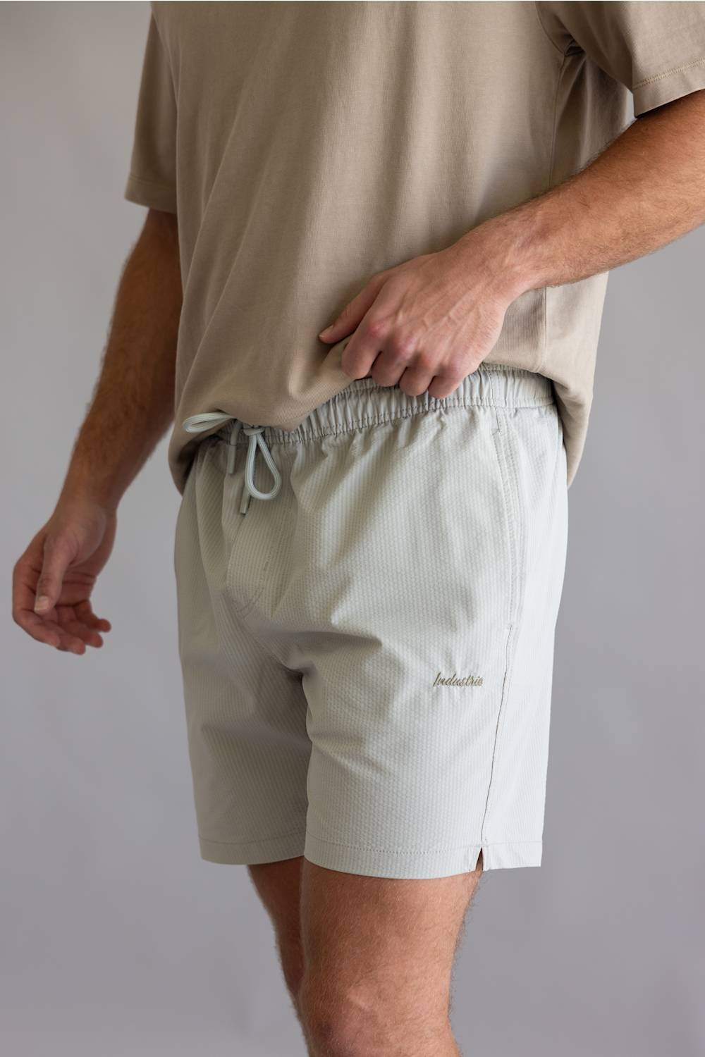Industrie New Seersucker Swim Shorts for Men in Willow Green