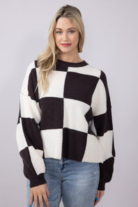 Checker Sweater for Women in Charcoal Brown | MSW1413-CHCBRN