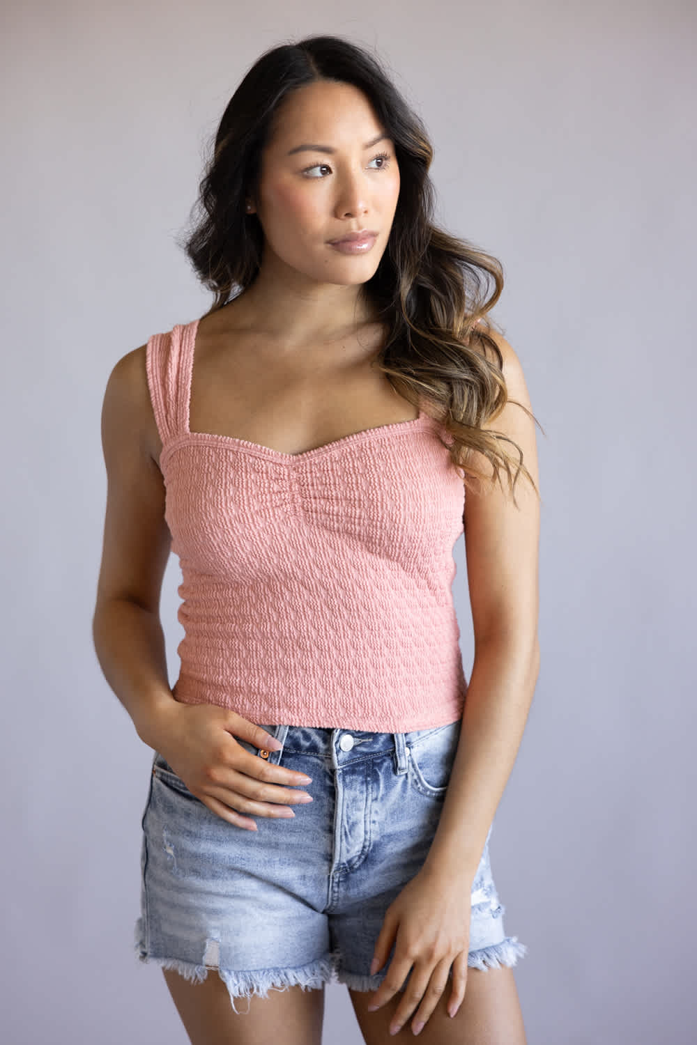 Ruched Tank Top for Women in Rose