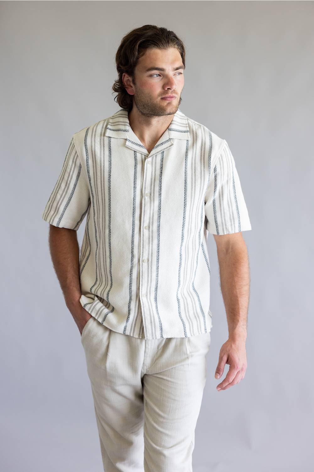 Industrie Carmona Woven Button Up Shirt for Men in Beige/Black