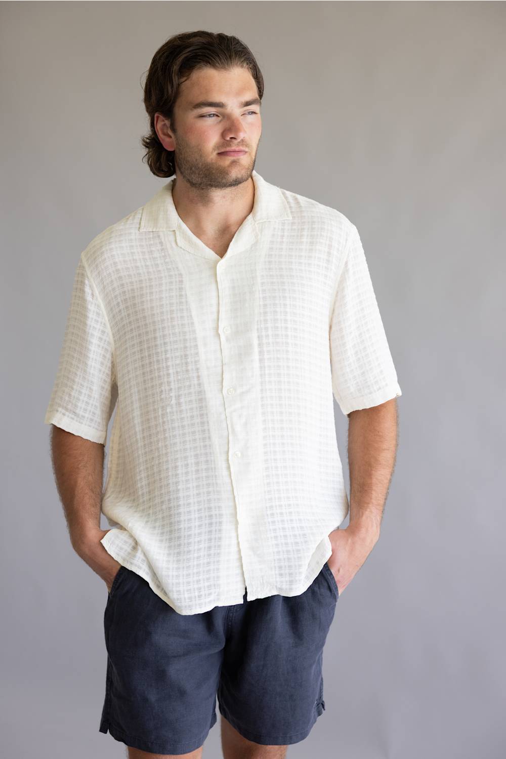 Siracusa Button Up Shirt for Men in Egg Shell