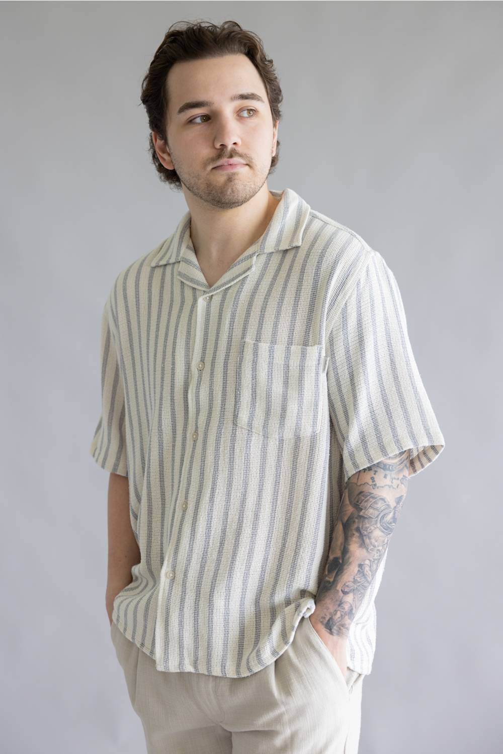 Industrie Cresta Woven Button Up Shirt for Men in Blue/Off White