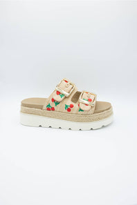 Madden Girl Mythical 2 Band Cherries Platform Sandals for Women in Sand