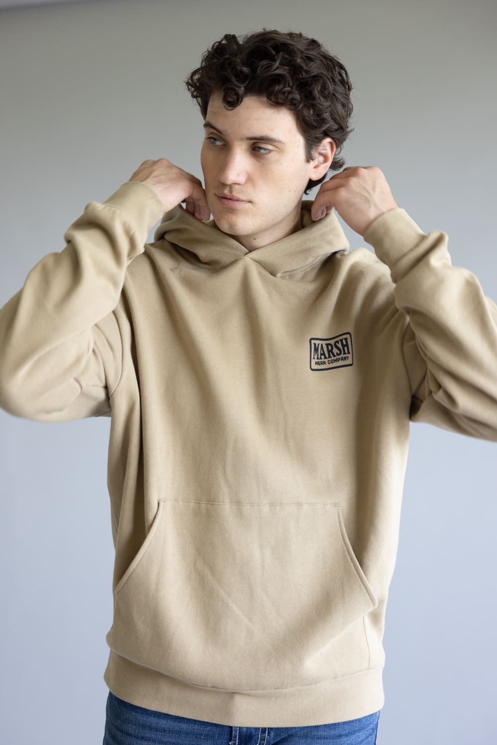 Marsh Wear Badge Hoodie for Men in Sandstone