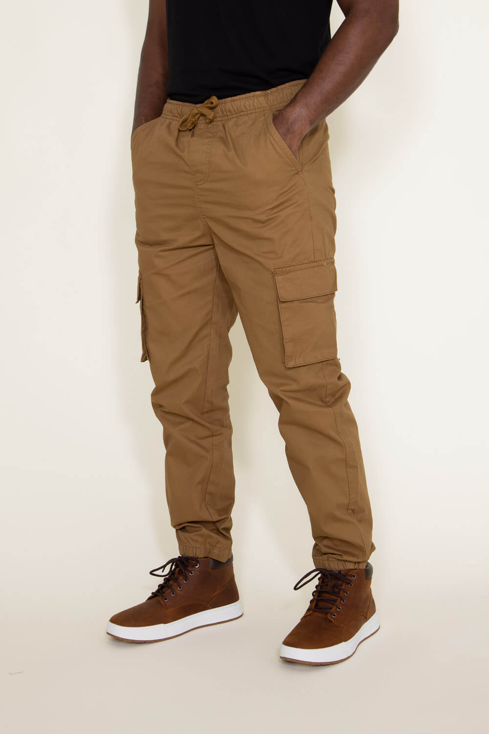 Twill Cargo Joggers for Men in Brown