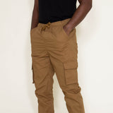 Twill Cargo Joggers for Men in Brown