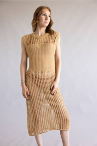 Mesh Longline Tunic Cover-Up for Women in Camel