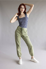 Mica Cropped Jogger Pants for Women in Olive