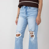 Mica High Rise 90's Vintage Distressed Crop Flare Jeans for Women