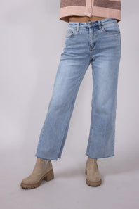 Mica High Rise Wide Leg Raw Hem Jeans for Women