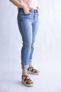 Mica Mid Rise Crop Straight Leg Cuffed Jeans for Women